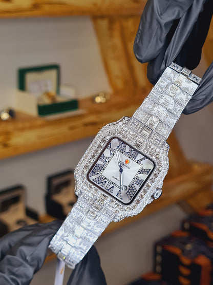 Luxury Men's Gold Square Wrist Watch – Diamond Crystal Bezel |